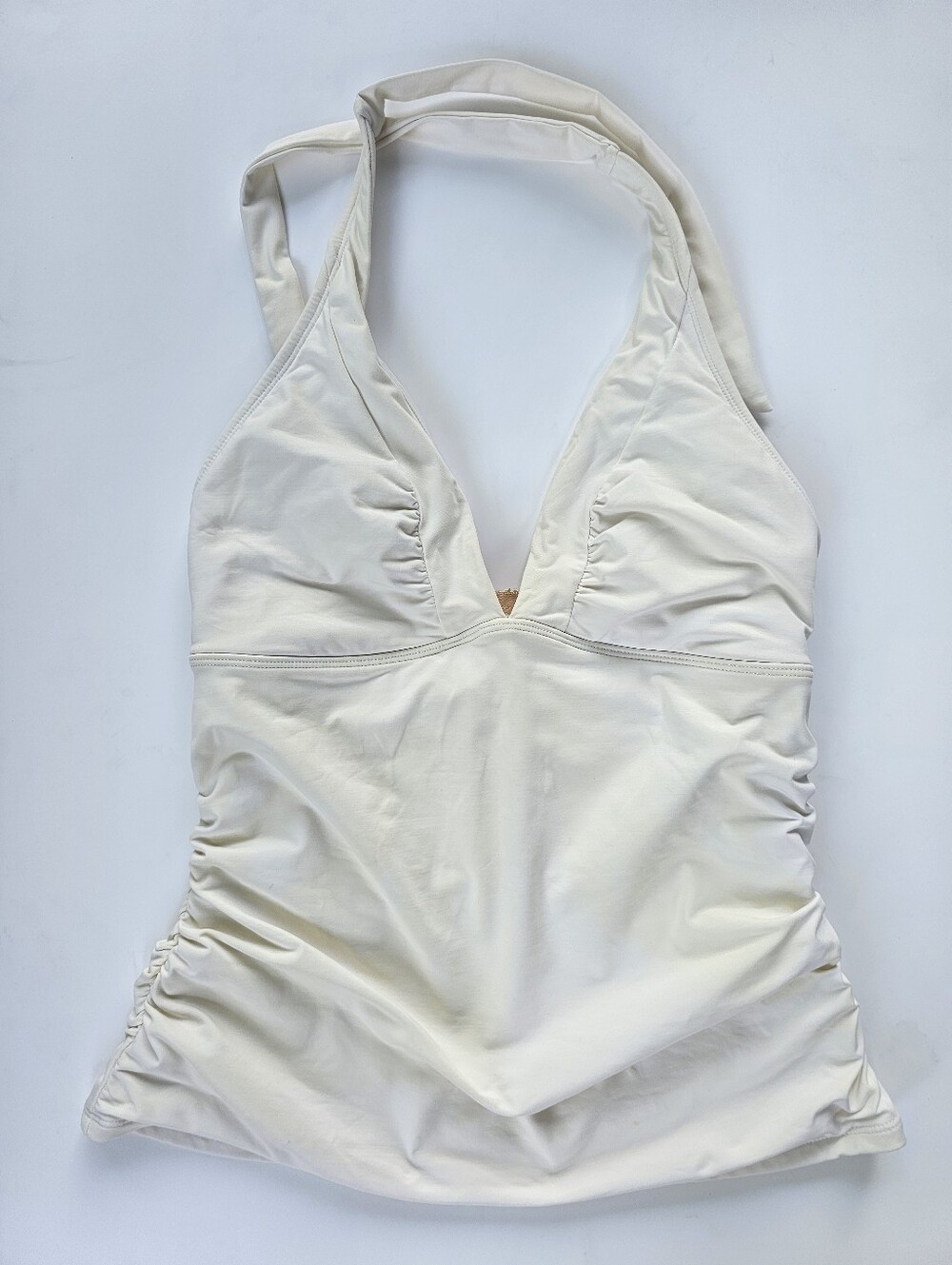 Athleta Cream Halter Swim Tank Top with Ruched Sides Size S